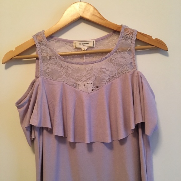 Cold Shoulder Lace Light Purple Top - Picture 2 of 4